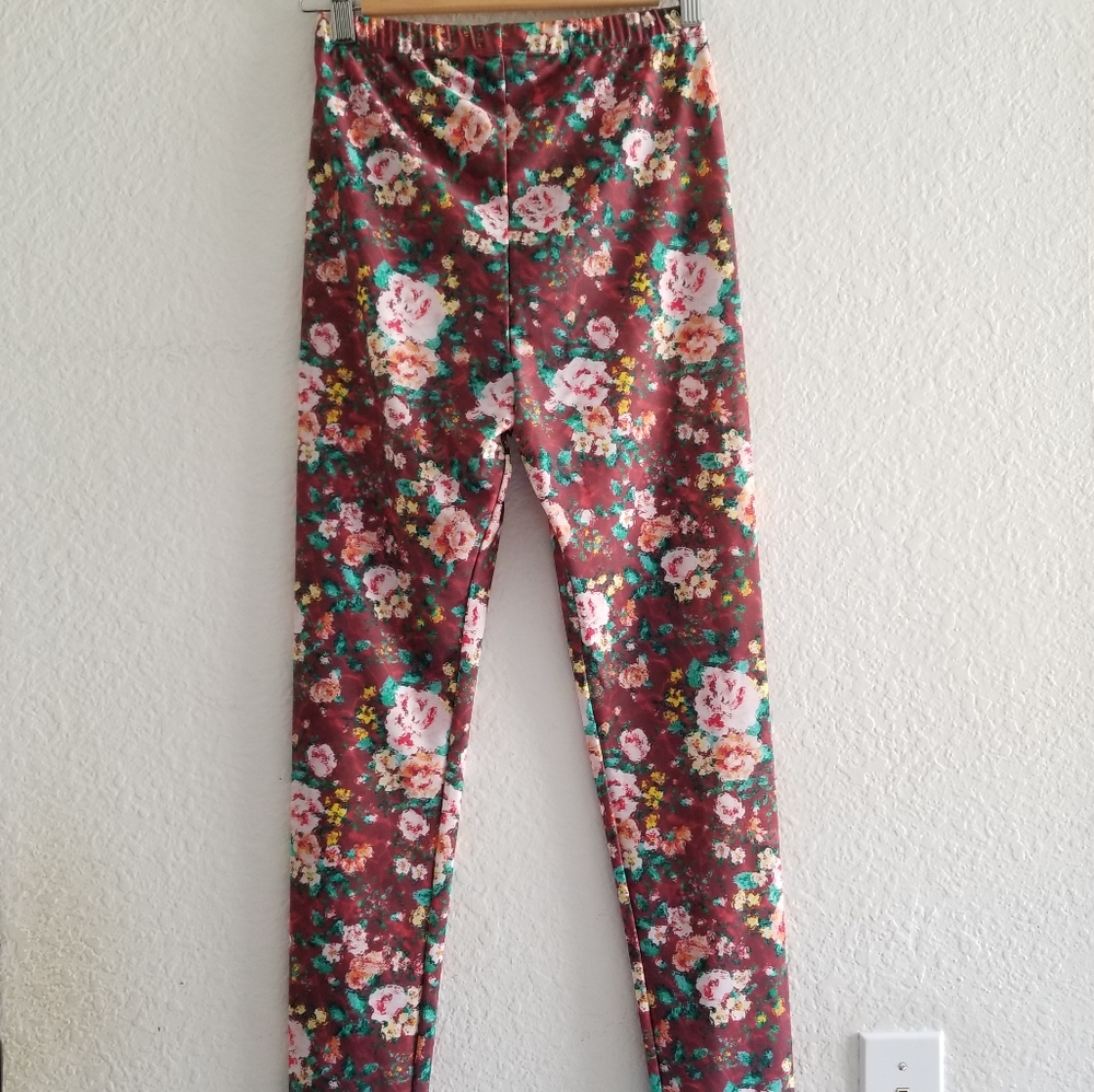 Golden Goose Floral Print Leggings Size Medium Maroon Multicolor - Picture 4 of 7
